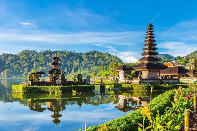 Rice terraces and coastline, Bali